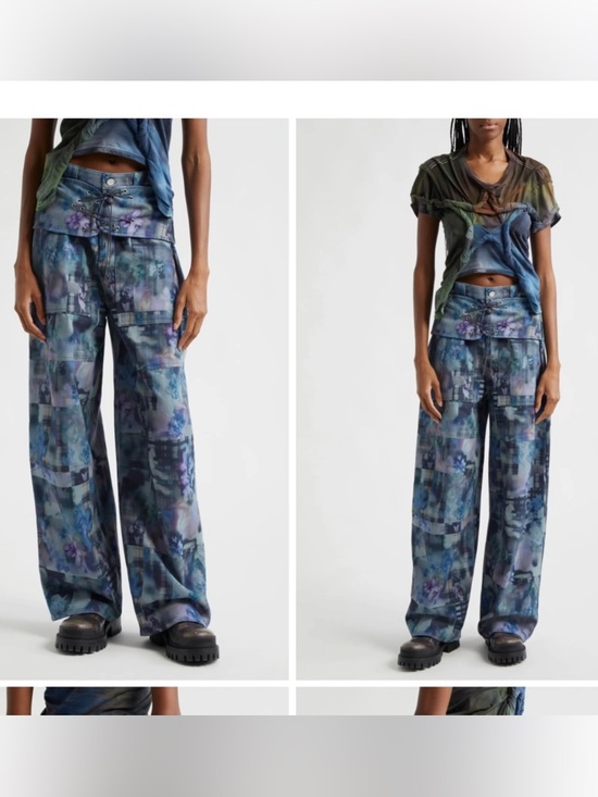 Collina Strada Pants - Designer: COLLINA STRADA Navy Garden Blur Bungee Avant Garde Pants  Sz M 2 or 4